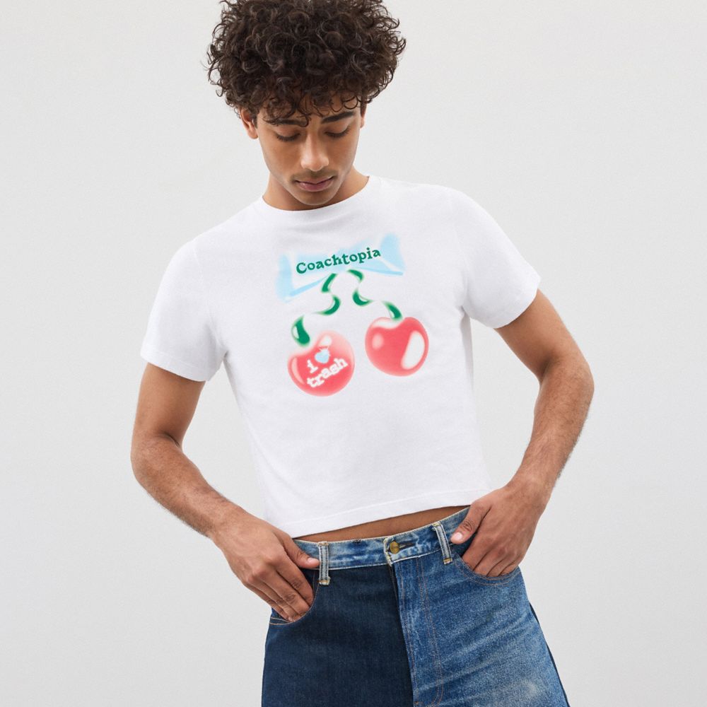 Coach Cropped Tee: Cherry Bow White | COH865974