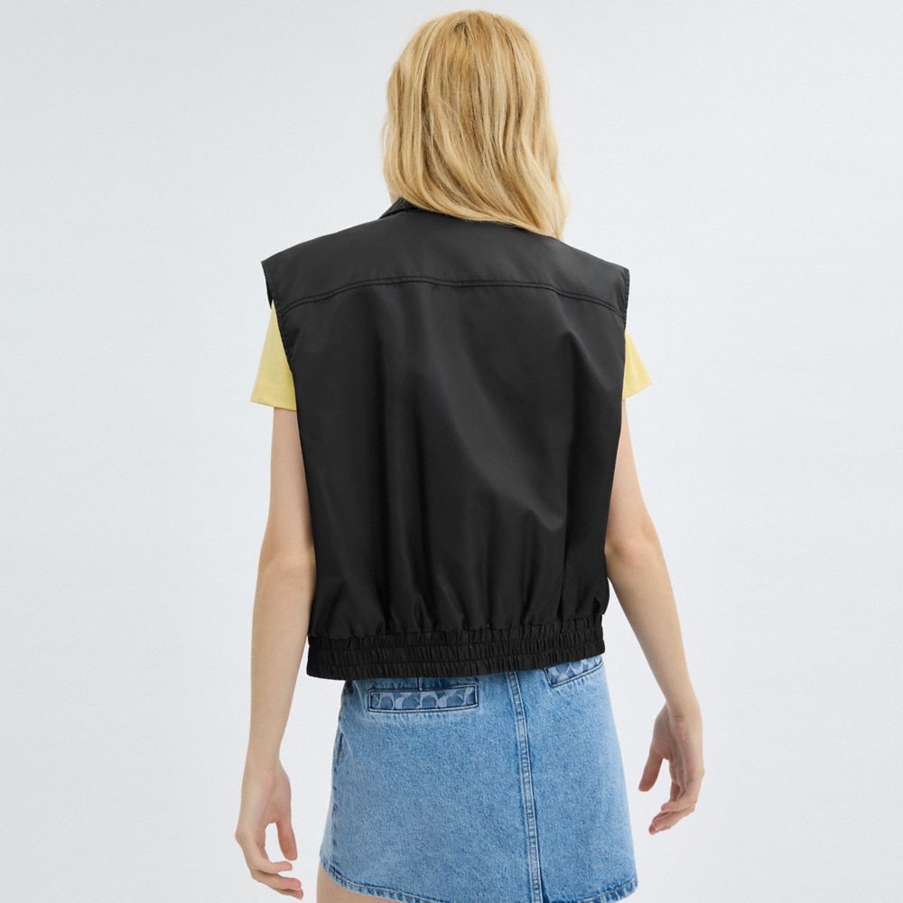 Coach Cropped Vest In Recycled Nylon Black | COH865922
