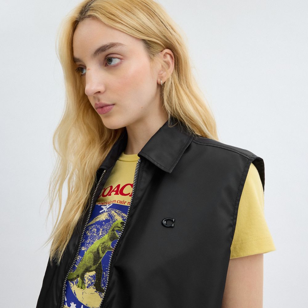 Coach Cropped Vest In Recycled Nylon Black | COH865922