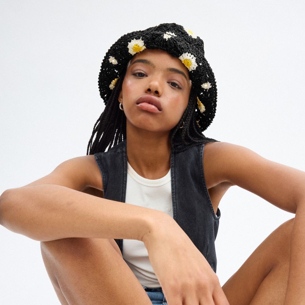 Coach Daisy Crochet Bucket Hat Black/Chalk | COH866416