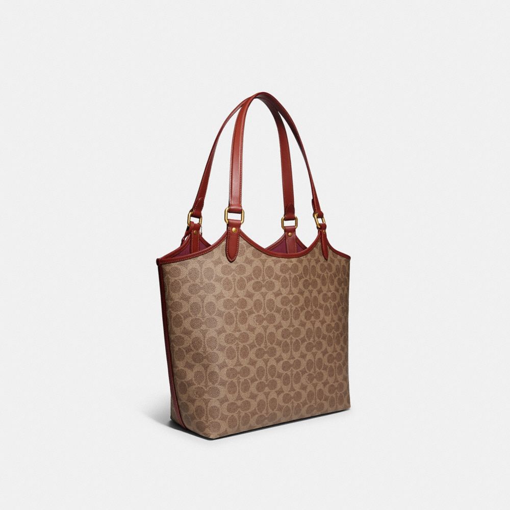 Coach Day Tote Bag In Signature Canvas Brass/Tan/Rust | COH865090