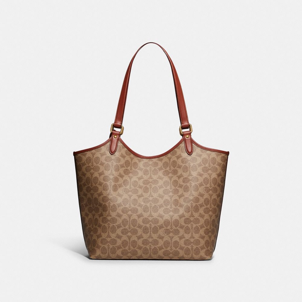 Coach Day Tote Bag In Signature Canvas Brass/Tan/Rust | COH865090