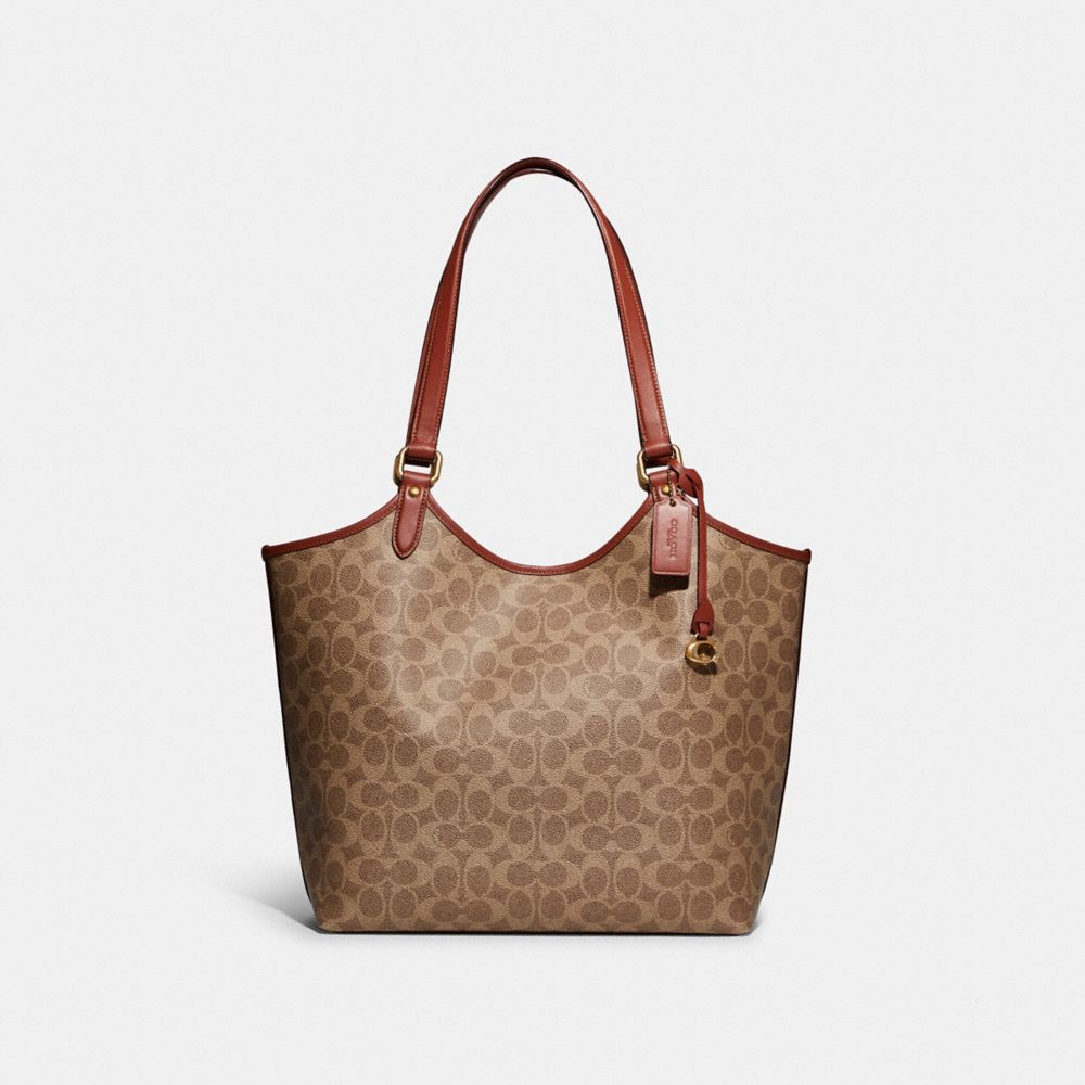 Coach Day Tote Bag In Signature Canvas Brass/Tan/Rust | COH865090