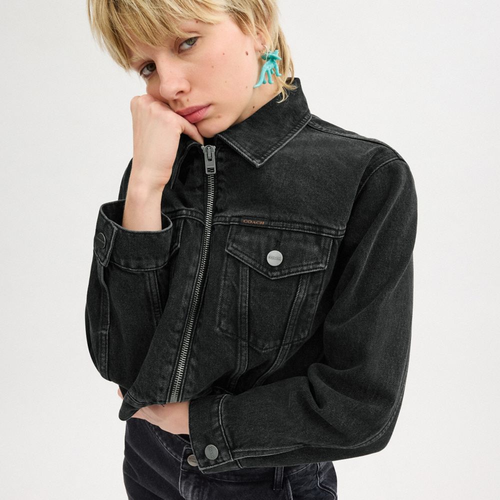 Coach Denim Crop Jacket In Organic Cotton Black | COH865921