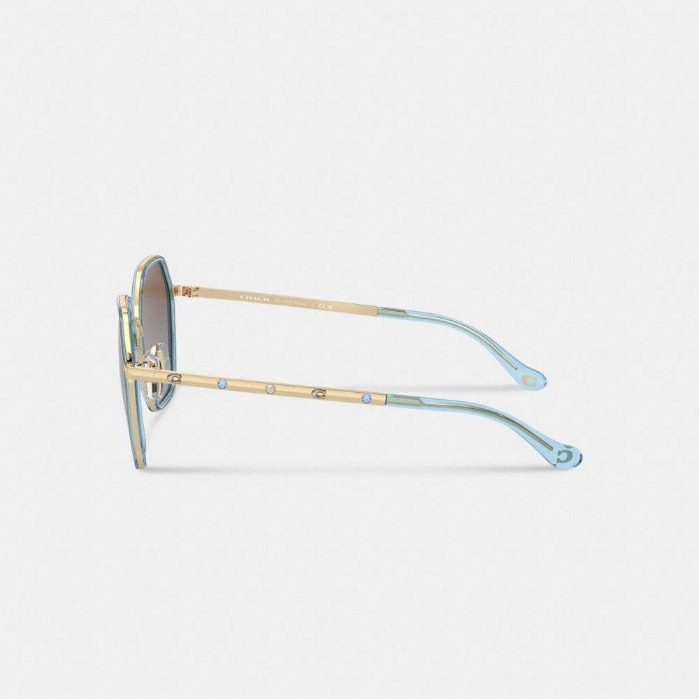 Coach Embellished Narrow Metal Hexagon Sunglasses Transparent Blue | COH866323