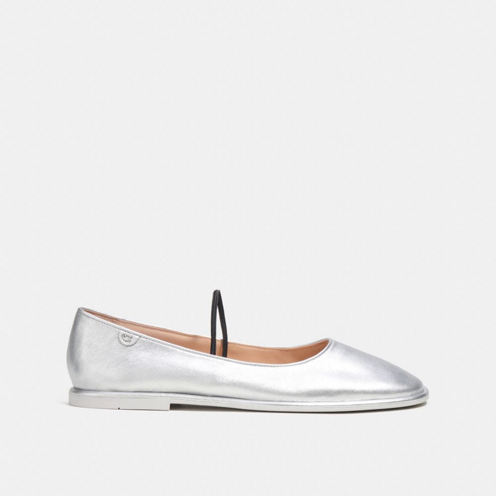 Coach Emilia Mary Jane In Silver Metallic Leather/Silver | COH865803