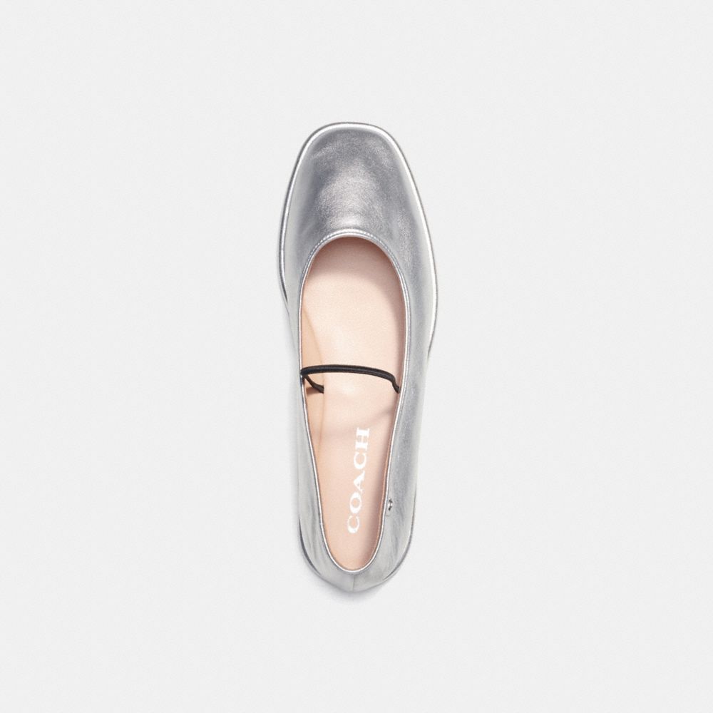 Coach Emilia Mary Jane In Silver Metallic Leather/Silver | COH865803