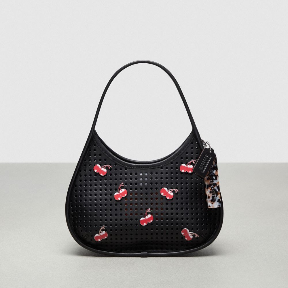 Coach Ergo Bag In Perforated Upcrafted Leather With Cherry Pins Black | COH865149