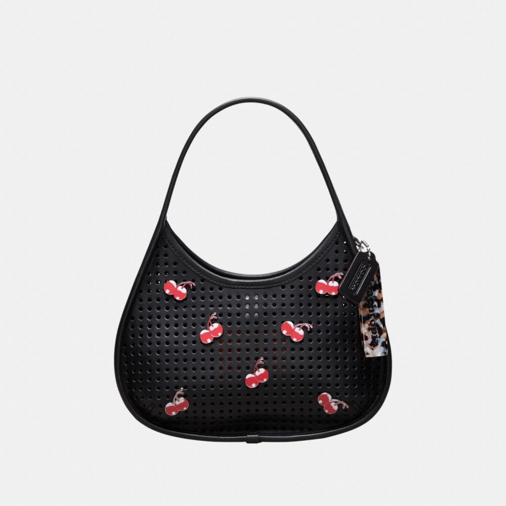 Coach Ergo Bag In Perforated Upcrafted Leather With Cherry Pins Black | COH865149