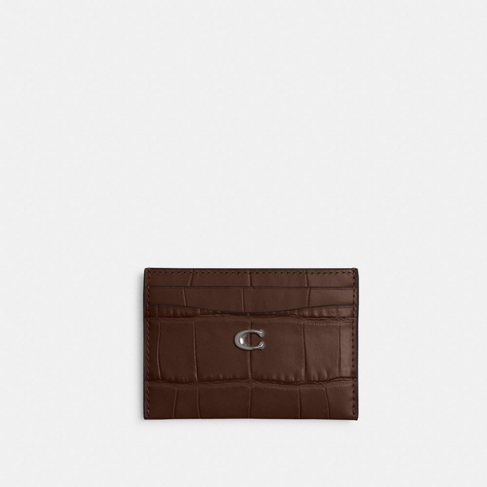 Coach Essential Card Case Croc Embossed Leather/Silver/Maple | COH865651