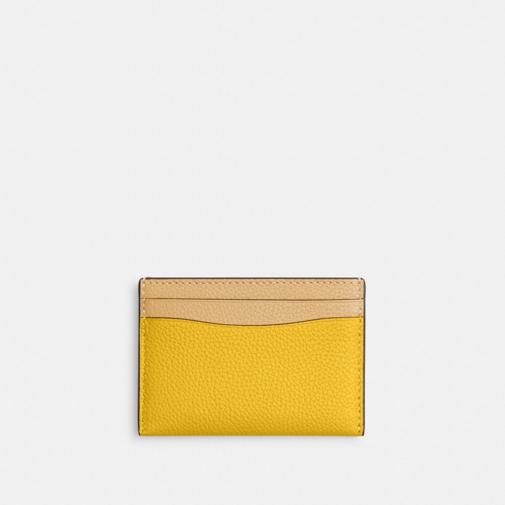 Coach Essential Card Case In Colorblock Polished Pebble Leather/Silver/Canary Multi | COH865717
