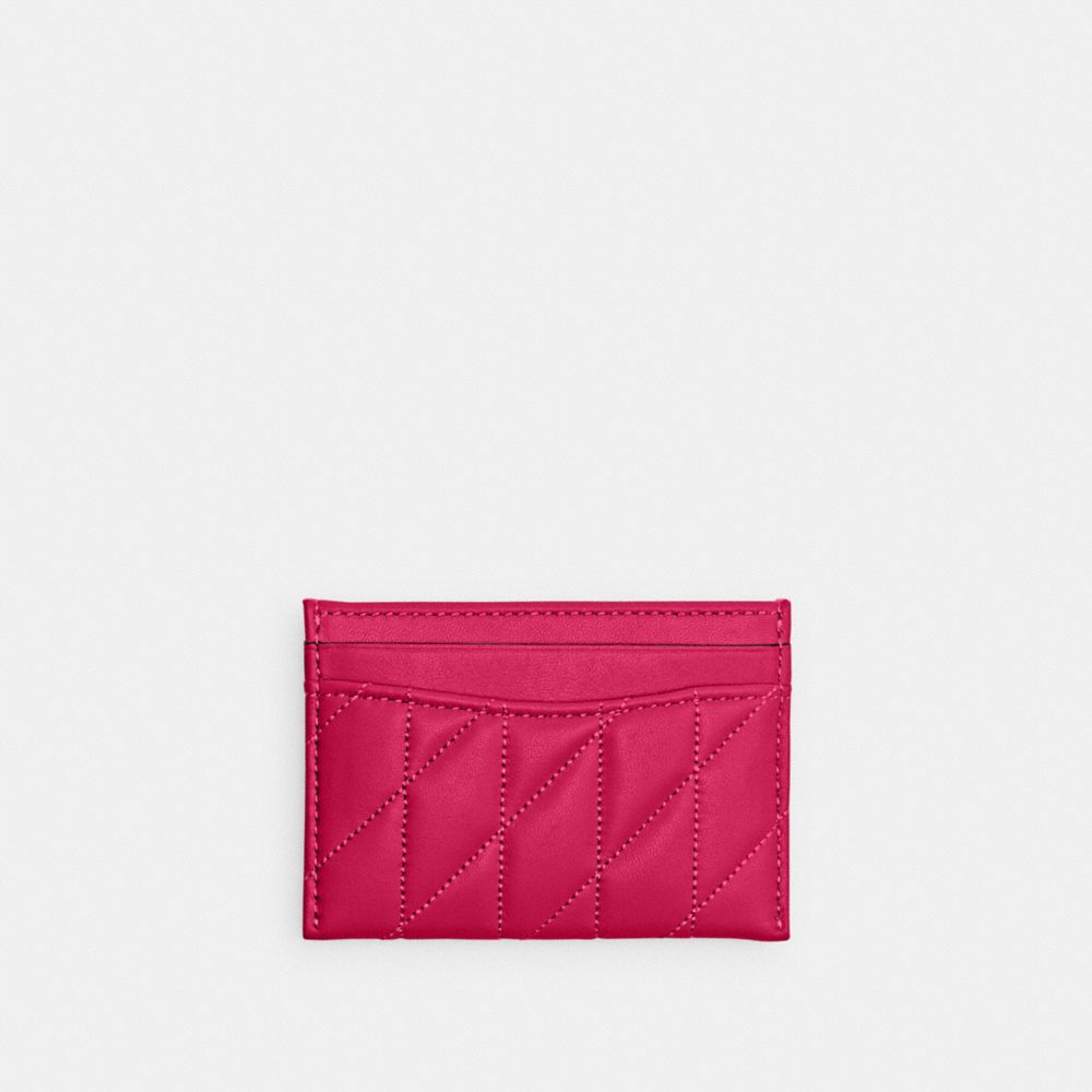 Coach Essential Card Case With Pillow Quilting Nappa Leather/Silver/Dragonfruit | COH865529