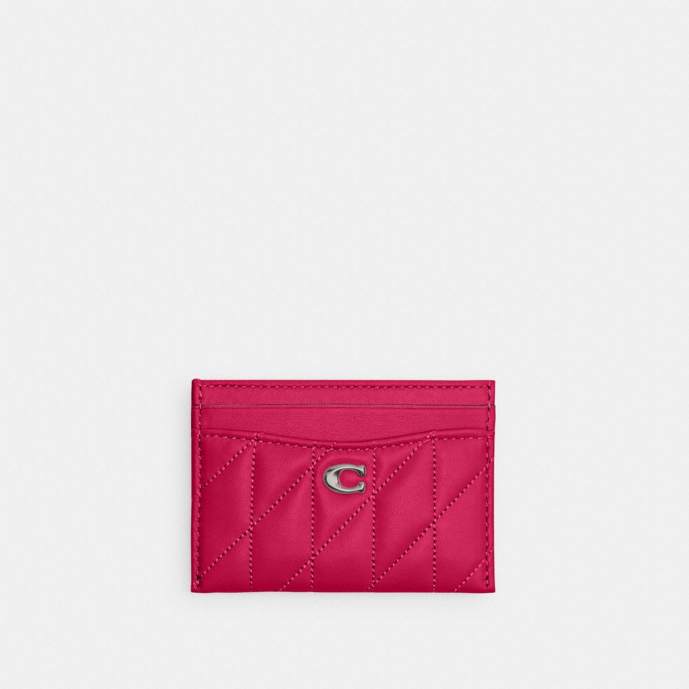 Coach Essential Card Case With Pillow Quilting Nappa Leather/Silver/Dragonfruit | COH865529