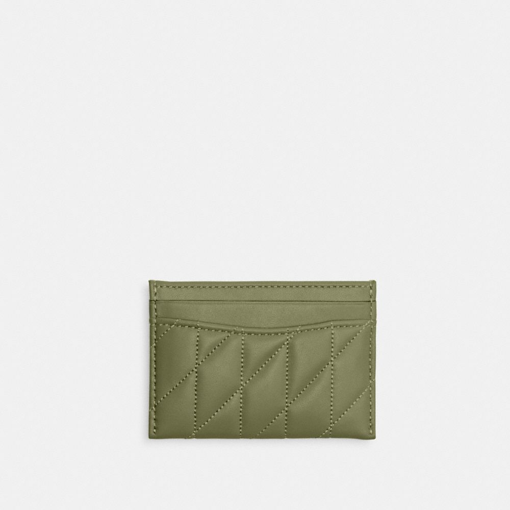 Coach Essential Card Case With Pillow Quilting Nappa Leather/Light Antique Nickel/Moss | COH865650