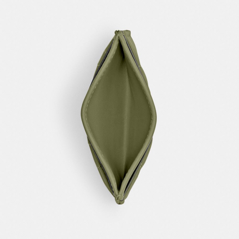 Coach Essential Card Case With Pillow Quilting Nappa Leather/Light Antique Nickel/Moss | COH865650