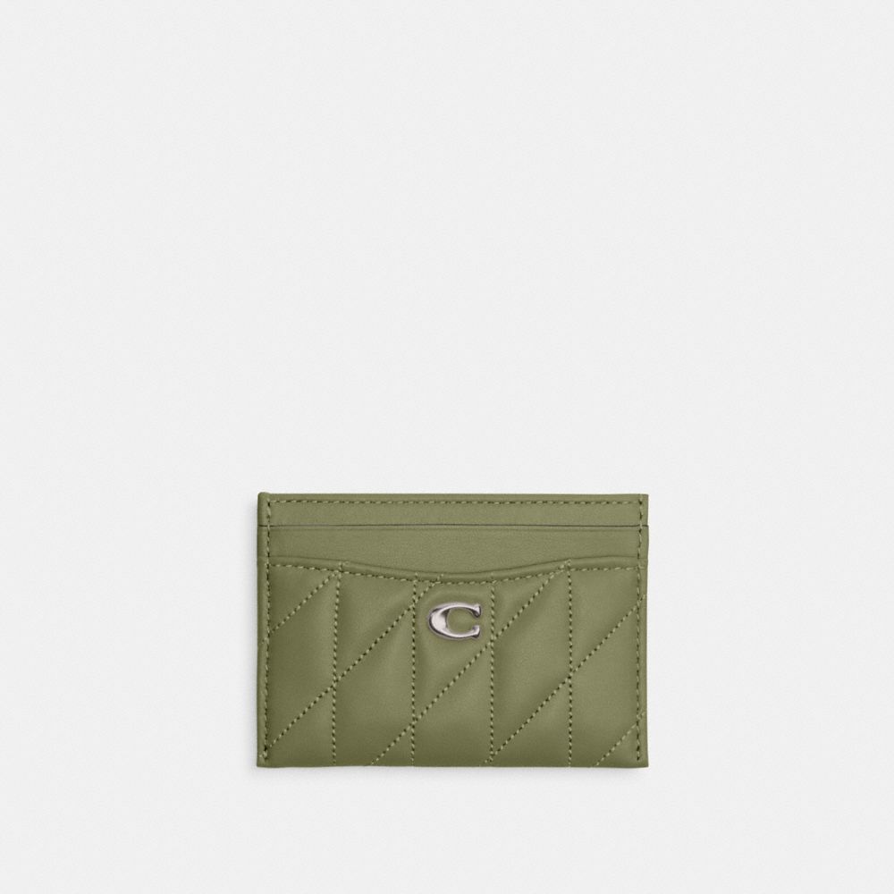 Coach Essential Card Case With Pillow Quilting Nappa Leather/Light Antique Nickel/Moss | COH865650
