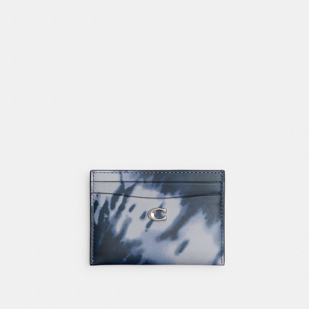 Coach Essential Card Case With Tie Dye Print Silver/Midnight Navy | COH865719