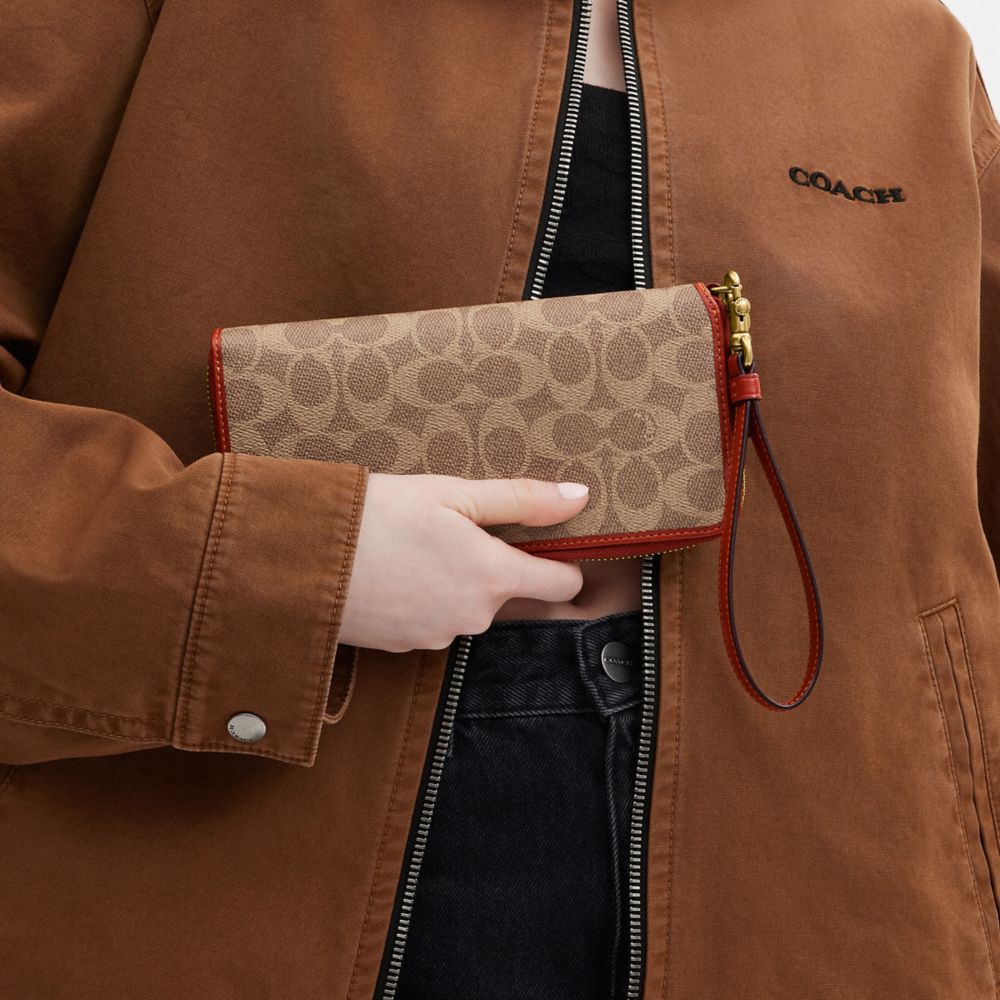 Coach Essential Continental Wallet In Signature Canvas Brass/Tan/Rust | COH865515