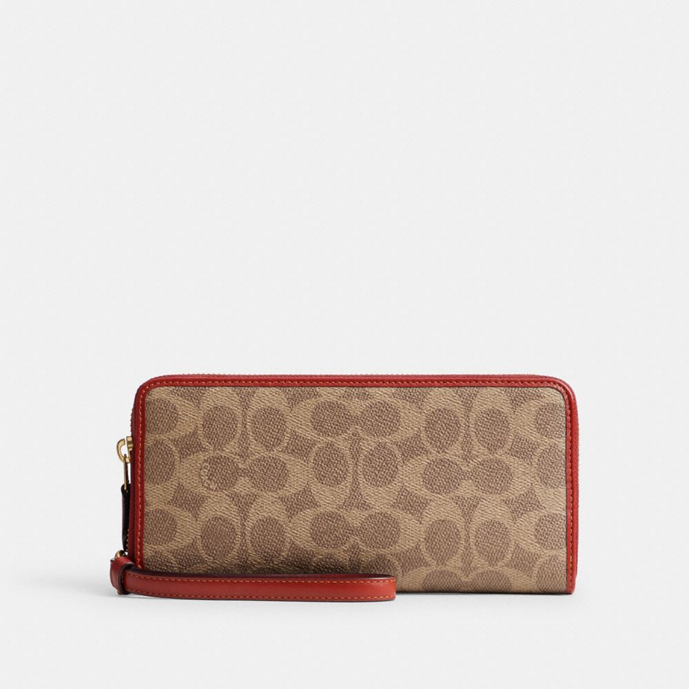 Coach Essential Continental Wallet In Signature Canvas Brass/Tan/Rust | COH865515