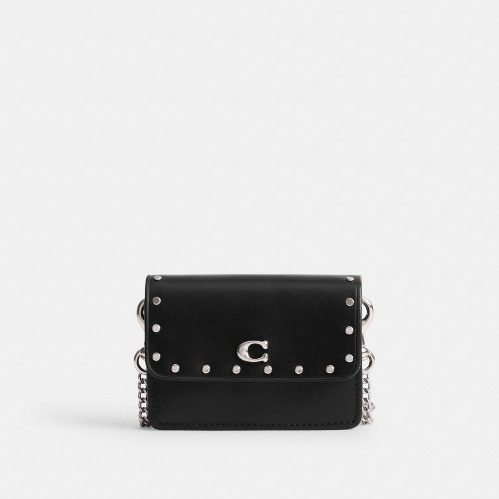 Coach Essential Half Flap Card Case With Rivets Silver/Black | COH865685