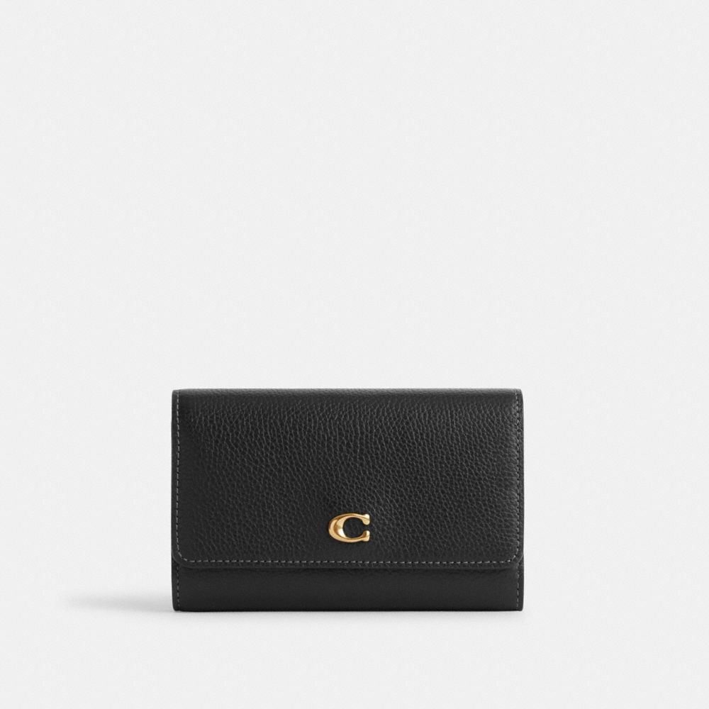 Coach Essential Medium Flap Wallet Brass/Black | COH865507
