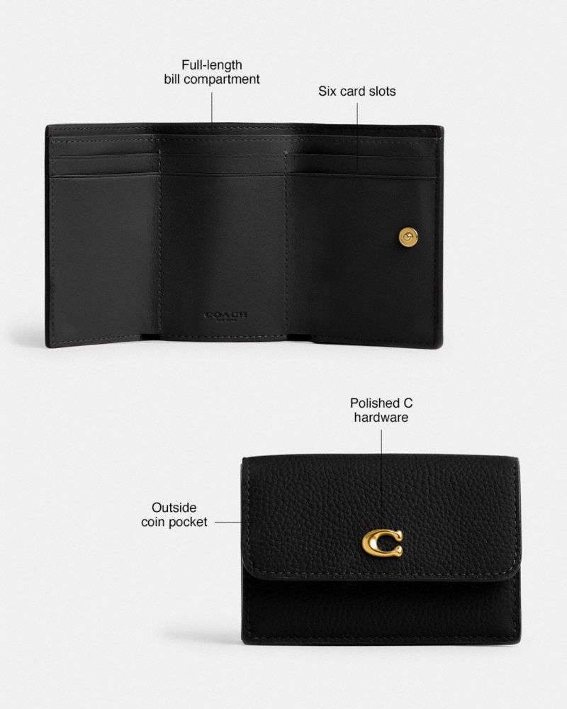 Coach Essential Mini Trifold Wallet Brass/Black | COH865556