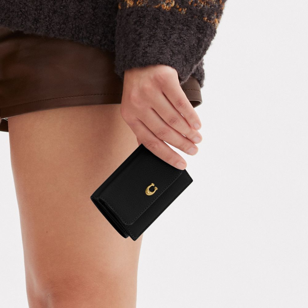 Coach Essential Mini Trifold Wallet Brass/Black | COH865556