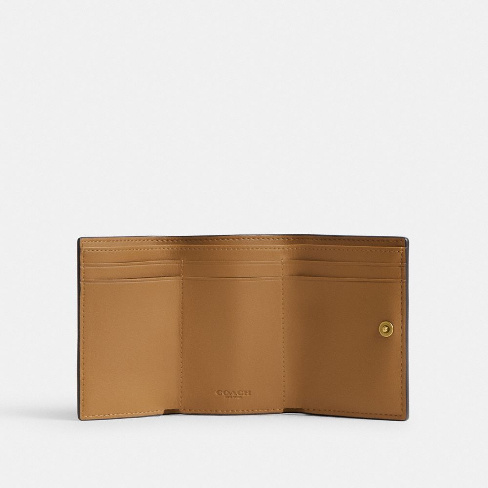 Coach Essential Mini Trifold Wallet With Floral Print Brass/Chalk Multi | COH865590