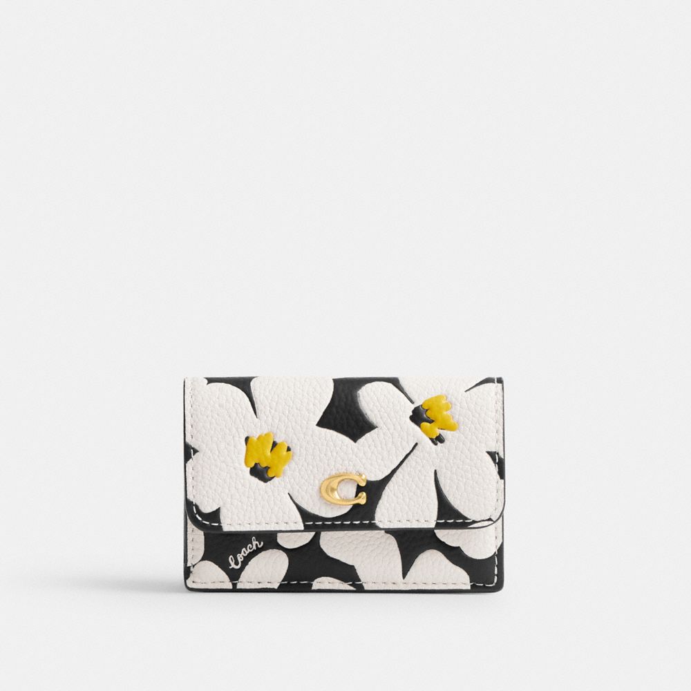 Coach Essential Mini Trifold Wallet With Floral Print Brass/Chalk Multi | COH865590