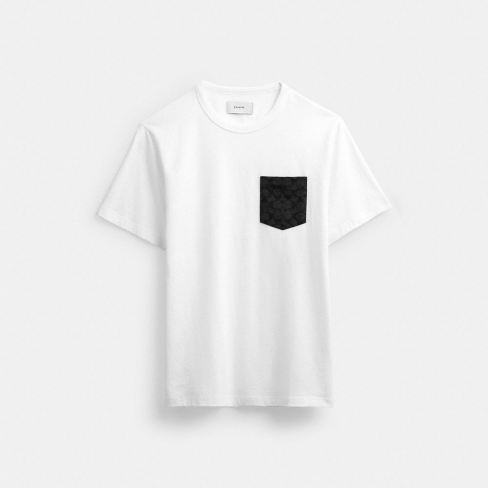Coach Essential Pocket T Shirt White/Charcoal Signature | COH866928