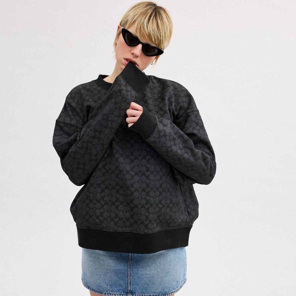 Coach Essential Signature Crewneck Charcoal Signature | COH866881
