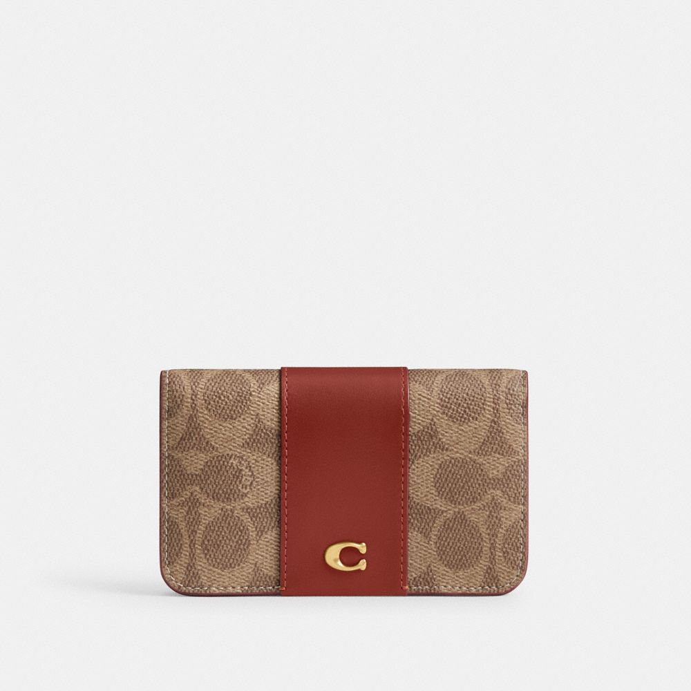 Coach Essential Slim Card Case In Signature Canvas Brass/Tan/Rust | COH865722