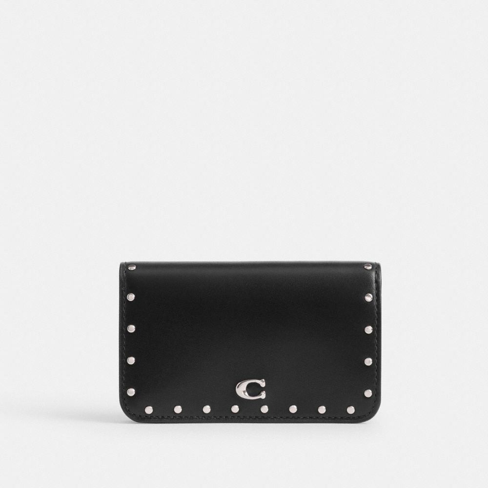 Coach Essential Slim Card Case With Rivets Silver/Black | COH865583