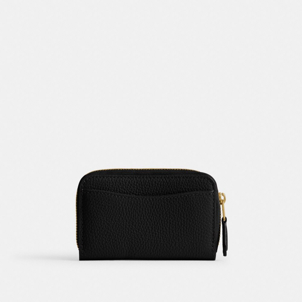Coach Essential Small Zip Around Card Case Polished Pebble Leather/Brass/Black | COH865554