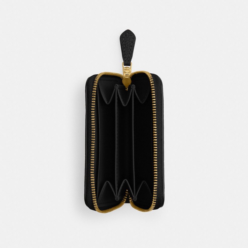 Coach Essential Small Zip Around Card Case Polished Pebble Leather/Brass/Black | COH865554