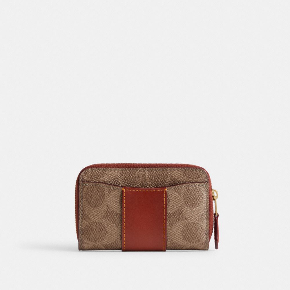 Coach Essential Small Zip Around Card Case In Signature Canvas Coated Canvas/Brass/Tan/Rust | COH865584