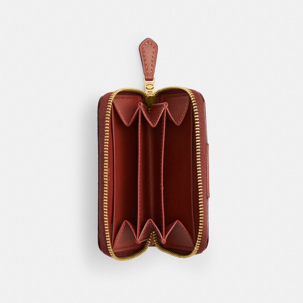 Coach Essential Small Zip Around Card Case In Signature Canvas Coated Canvas/Brass/Tan/Rust | COH865584