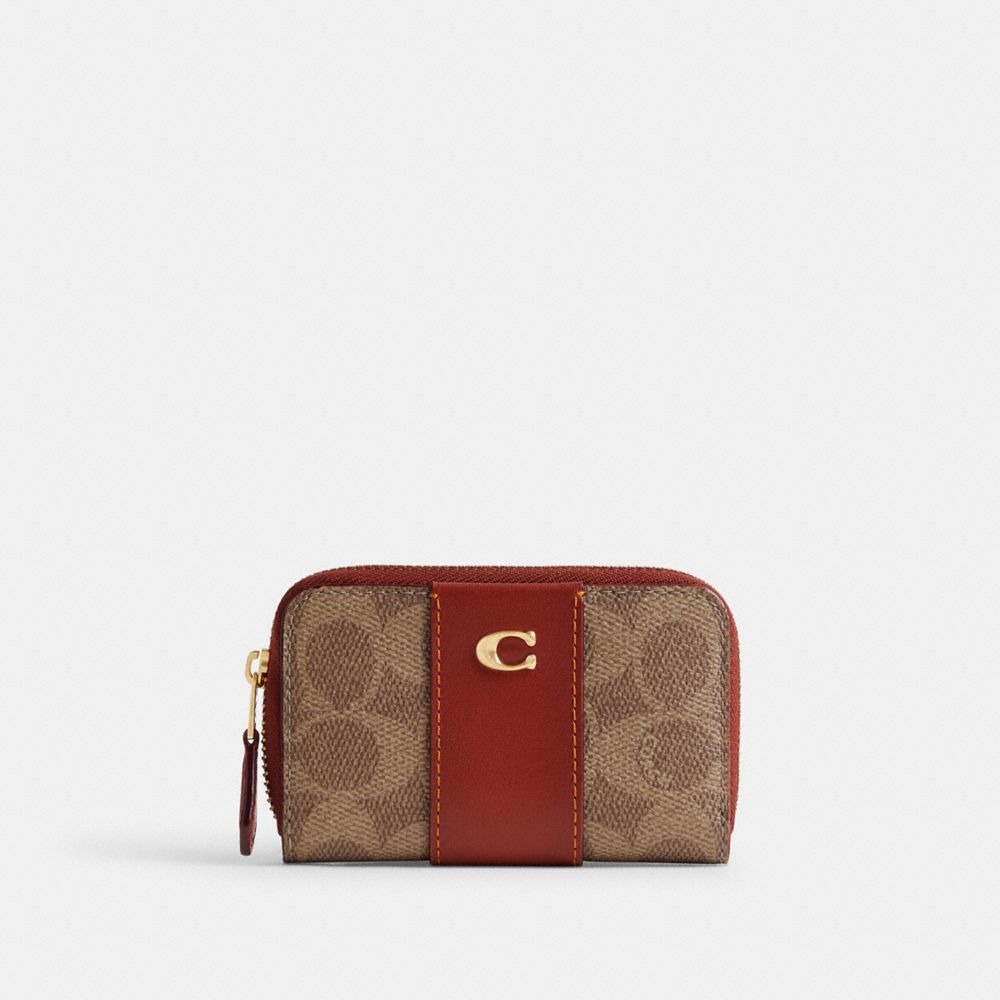 Coach Essential Small Zip Around Card Case In Signature Canvas Coated Canvas/Brass/Tan/Rust | COH865700
