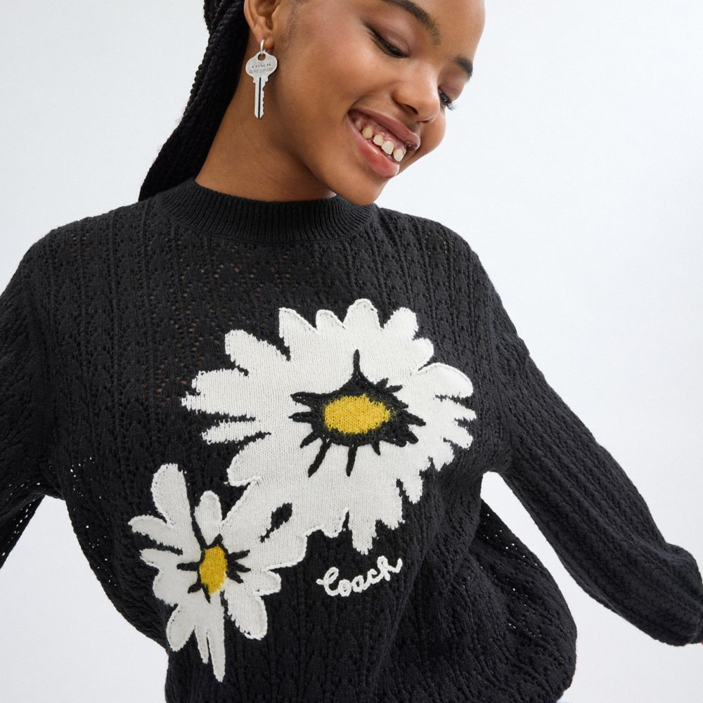 Coach Floral Crewneck Sweater Black | COH865999