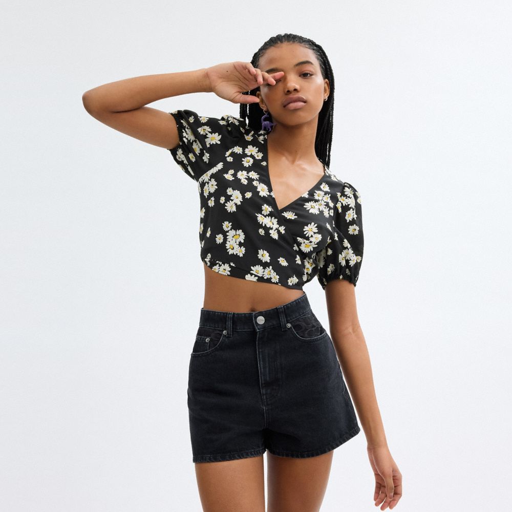 Coach Floral Wrap Blouse Black | COH866000