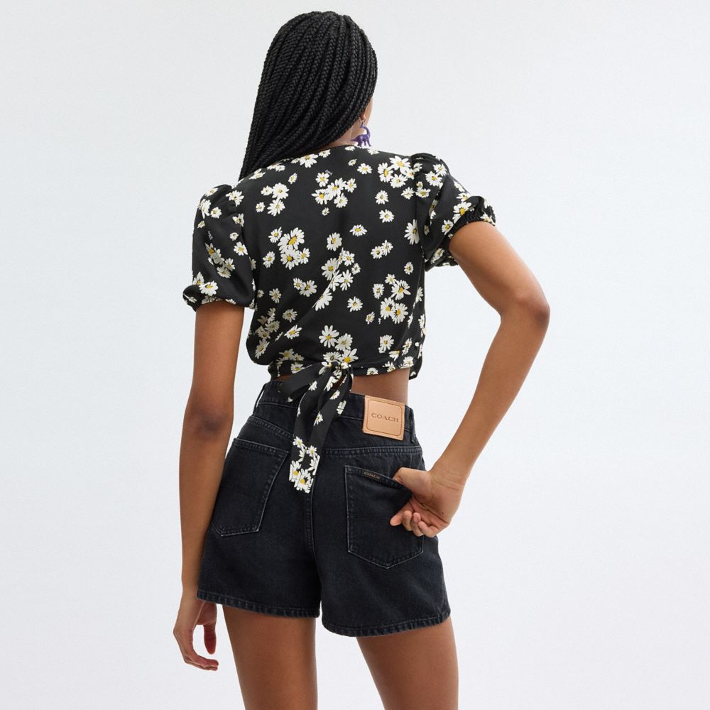 Coach Floral Wrap Blouse Black | COH866000