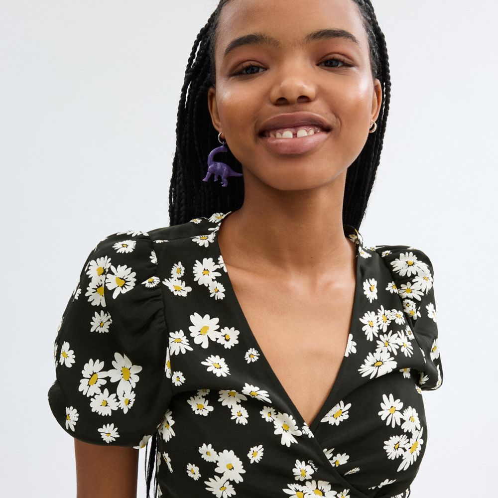 Coach Floral Wrap Blouse Black | COH866000
