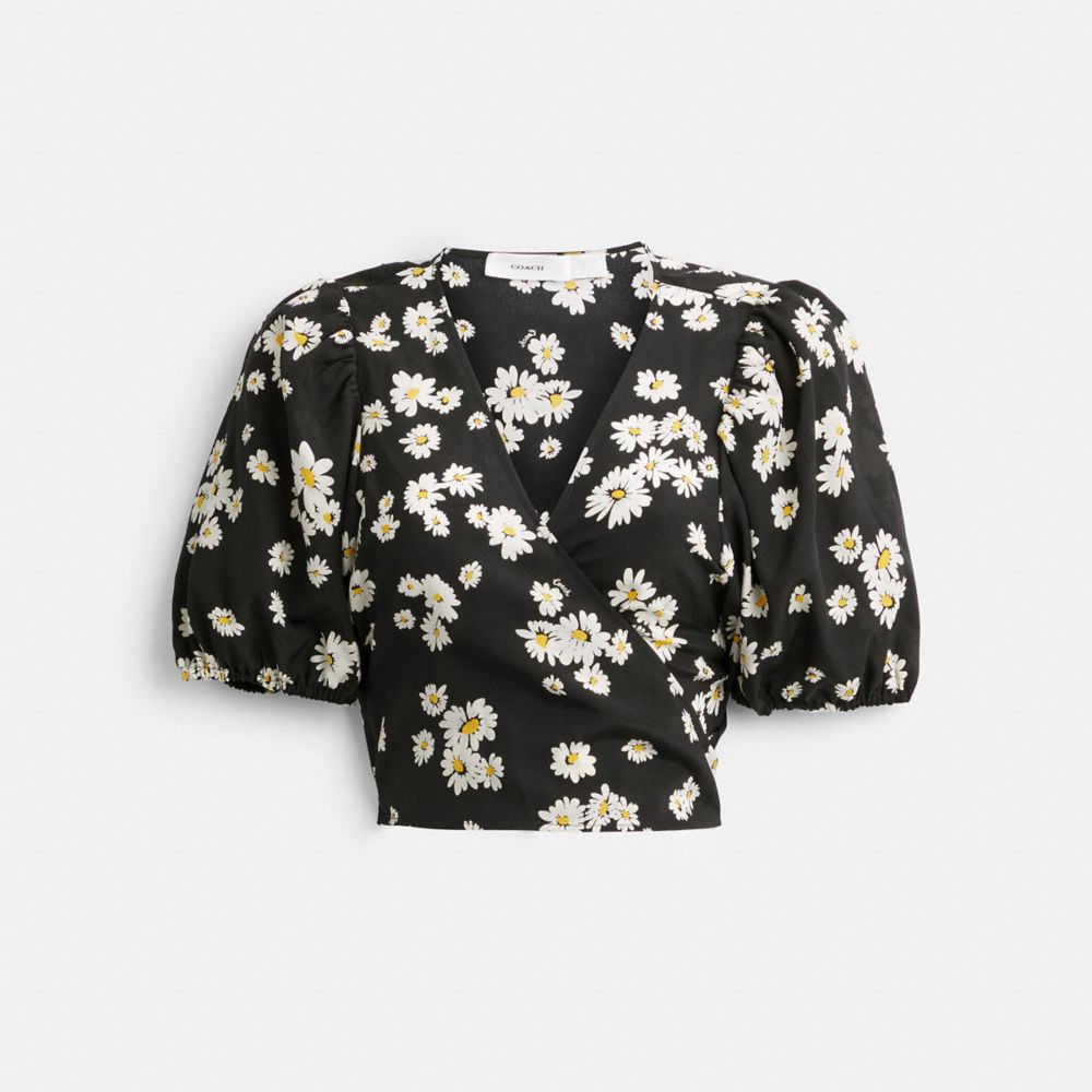 Coach Floral Wrap Blouse Black | COH866000
