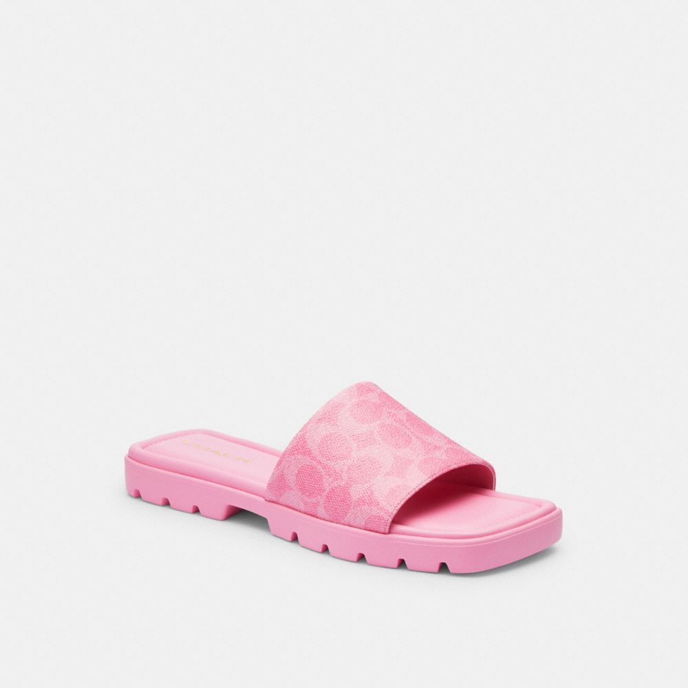 Coach Florence Sandal In Signature Canvas Coated Canvas/Vivid Pink | COH865868