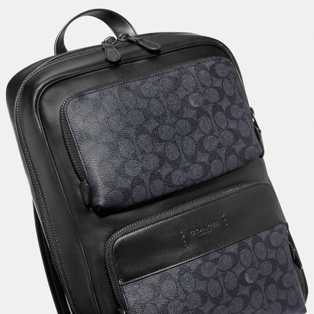Coach Gotham Backpack In Signature Canvas Signature Coated Canvas/Smooth Leather/Black Copper/Charcoal/Bla | COH865463