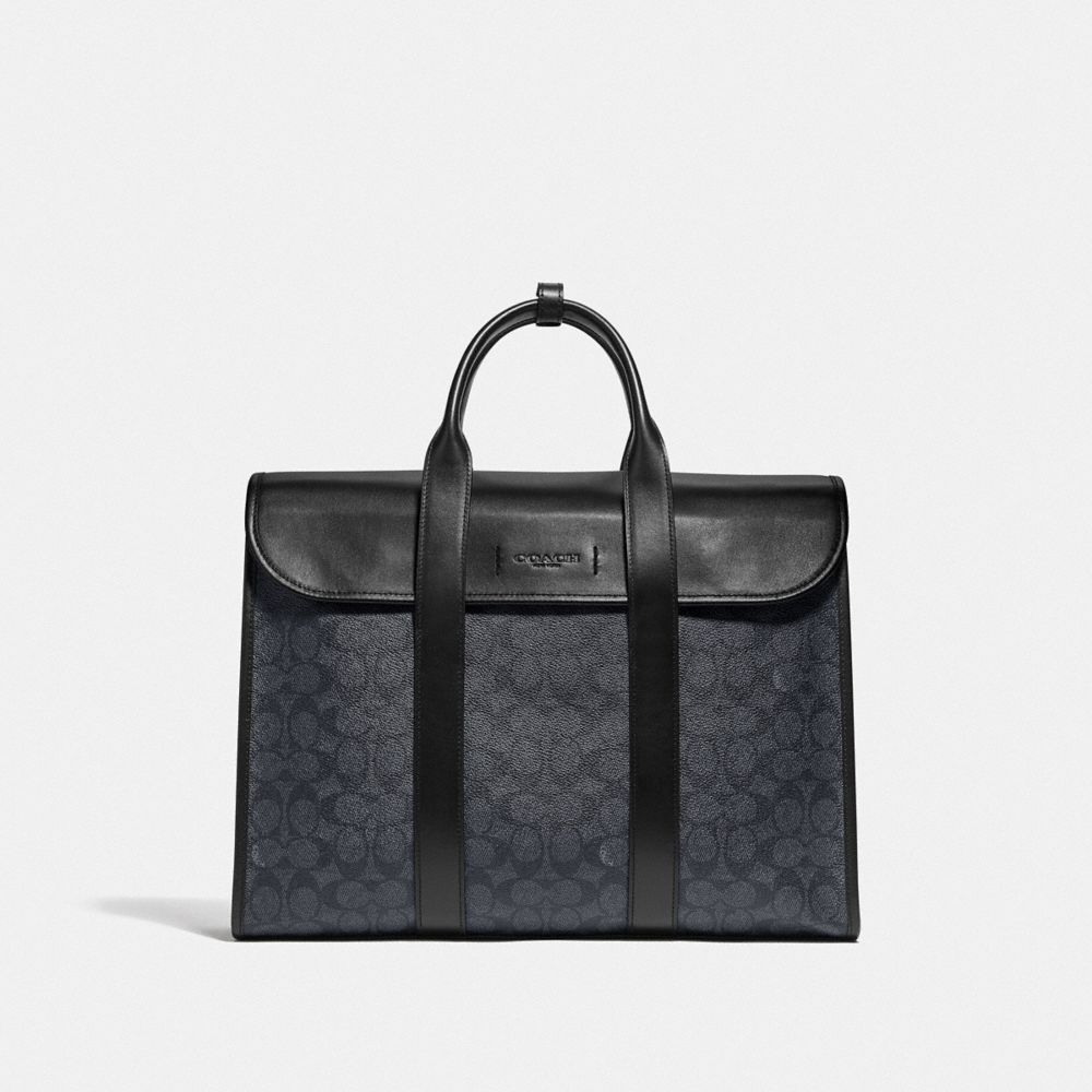 Coach Gotham Portfolio Bag In Signature Canvas Signature Coated Canvas/Smooth Leather/Black Copper/Charcoal/Bla | COH866533