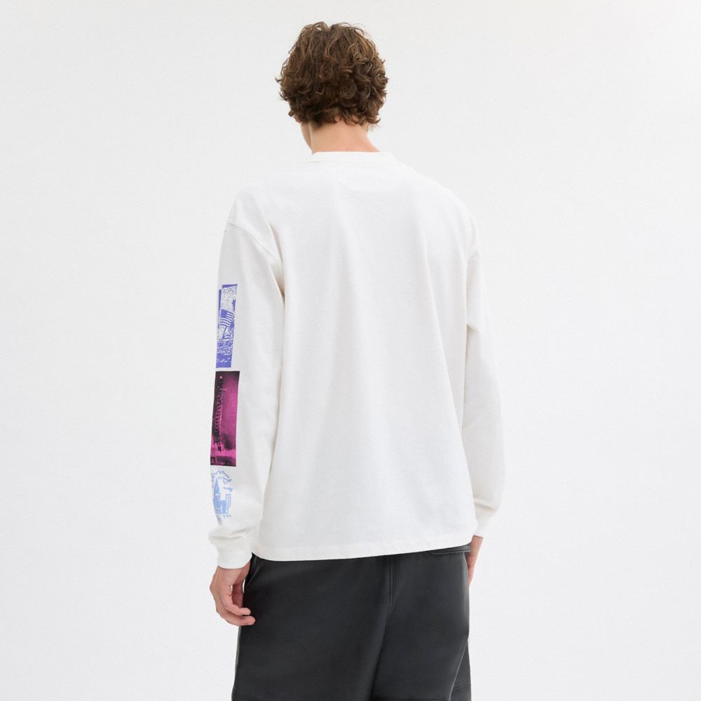 Coach Graphic Long Sleeve T Shirt In Organic Cotton White Cream | COH866009