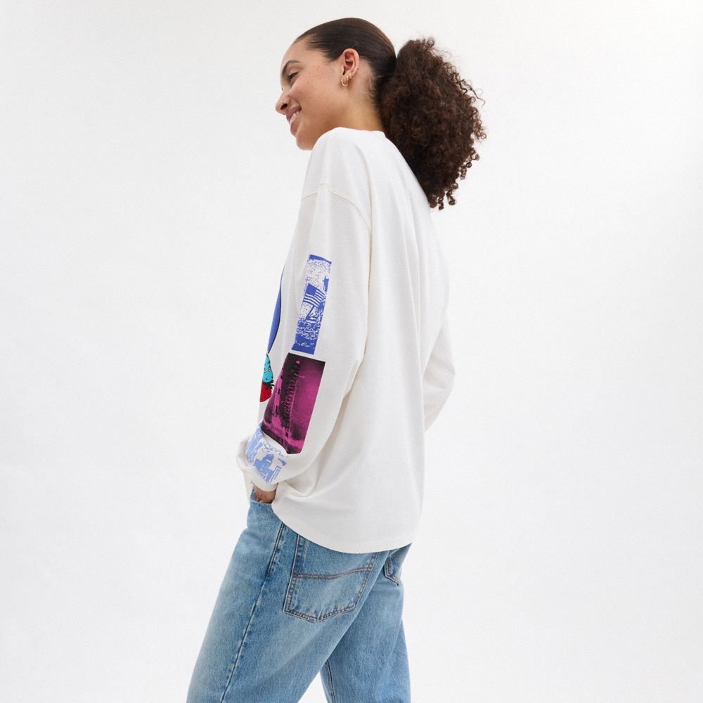 Coach Graphic Long Sleeve T Shirt In Organic Cotton White Cream | COH866931
