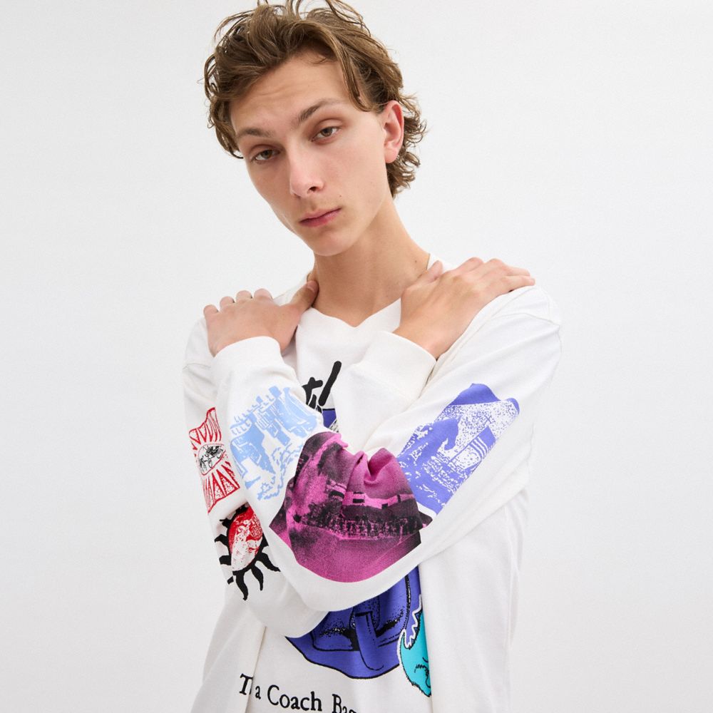 Coach Graphic Long Sleeve T Shirt In Organic Cotton White Cream | COH866931