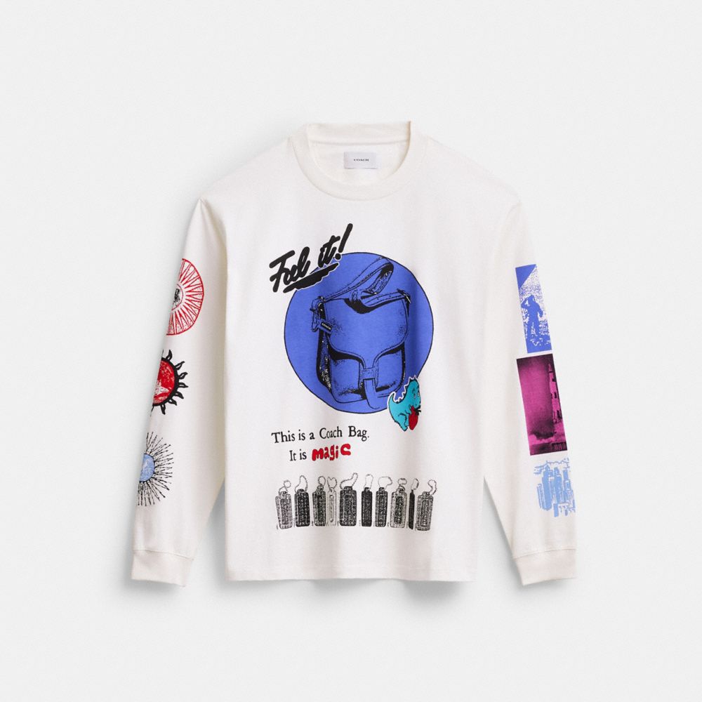Coach Graphic Long Sleeve T Shirt In Organic Cotton White Cream | COH866931